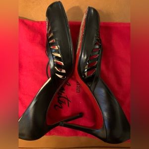 Authentic Christian Louboutin black peep style heels, size 38.5, good condition